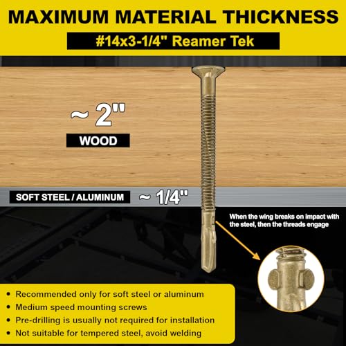 FMhotu #14 x 3-1/4" Trailer Deck Screws, Self-Tapping Sheet Wood Metal Screw, 161Pcs T25 Star Bits Reamer Tek Screws for Trailers, for Attaching Wood to Steel - Image 2