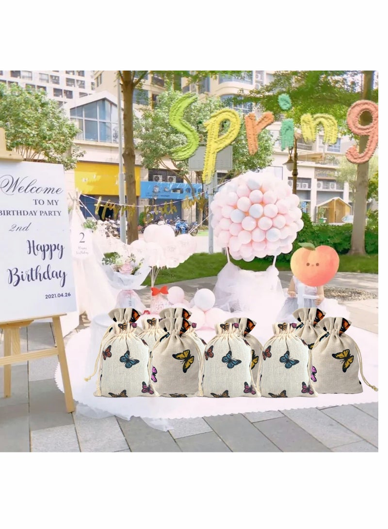 SYOSI 20 Pcs Butterfly Cotton Bags with Drawstring Gift Bags, Jewelry Pouch for Girls Spring Easter,Baby Shower, Birthday Party, Bridal Shower, Wedding Party Favor Bags Supplies  - Image 2