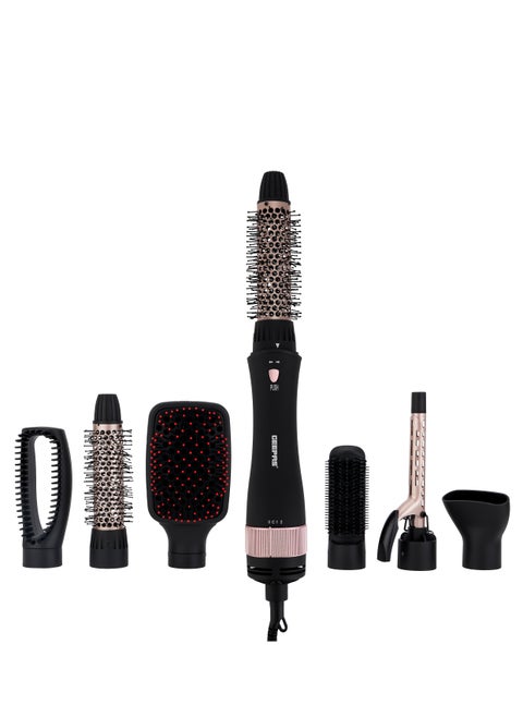 Geepas 8-IN-1 Hair Styler- GH86070, 2 Speed and 7 Attachments, 360-Degree Swivel Cord with Detachable Key, Perfect for Salon and At Home Styling, 7 Interchangeable Heads, 2 Years Warranty, Black and G