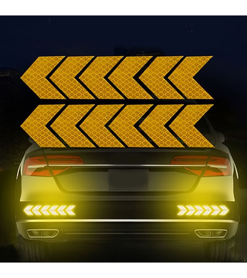 Yellow 12Pcs Arrow Reflective Car Stickers for Night Safety Warning Universal Vehicle Bumper - Image 1