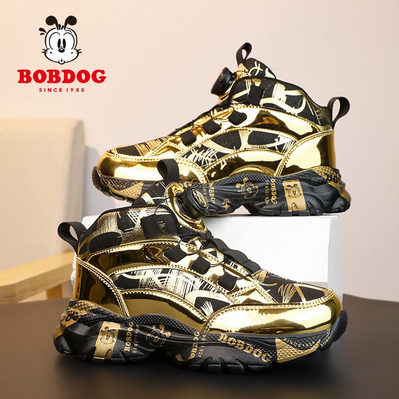 Babu Bean Chelsea Gold Boys Shoes Autumn Leather Waterproof Swivel Button Children'S Sneaker - Image 1