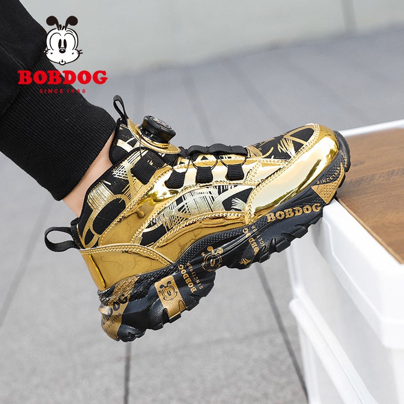 Babu Bean Chelsea Gold Boys Shoes Autumn Leather Waterproof Swivel Button Children'S Sneaker - Image 2