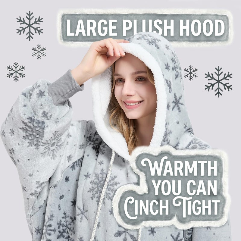 Qeils Wearable Blanket Hoodie for Women, Comfy Sherpa Sweatshirt Blanket as Birthday Christmas Gifts, Oversized Pullover Jacket Blanket Hoodie for Adult (Snipped Snow, Adult) - Image 3