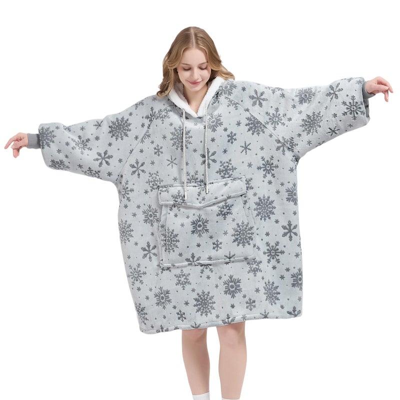 Qeils Wearable Blanket Hoodie for Women, Comfy Sherpa Sweatshirt Blanket as Birthday Christmas Gifts, Oversized Pullover Jacket Blanket Hoodie for Adult (Snipped Snow, Adult) - Image 1