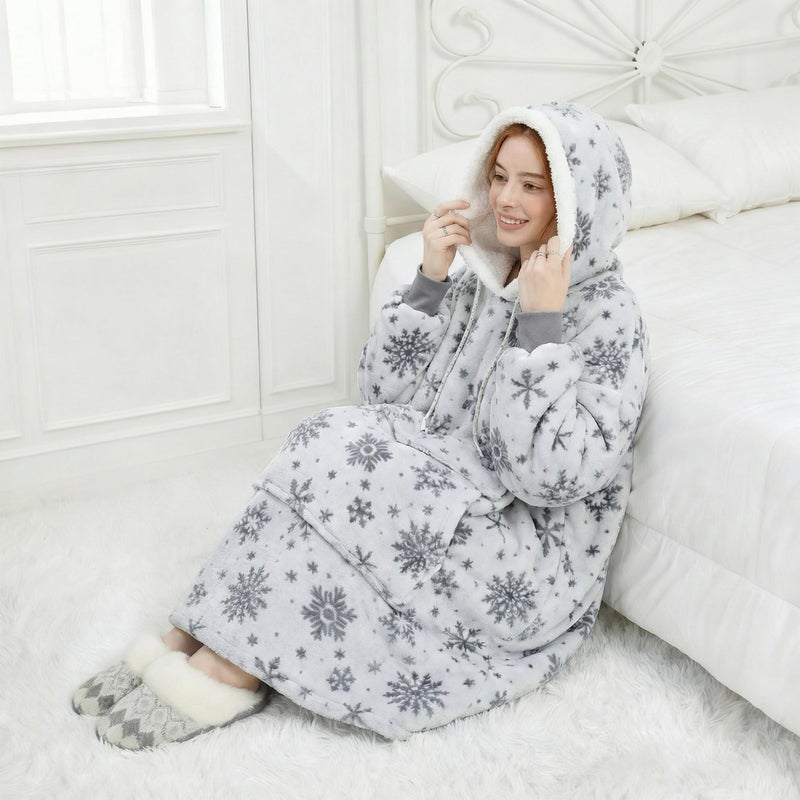 Qeils Wearable Blanket Hoodie for Women, Comfy Sherpa Sweatshirt Blanket as Birthday Christmas Gifts, Oversized Pullover Jacket Blanket Hoodie for Adult (Snipped Snow, Adult) - Image 5