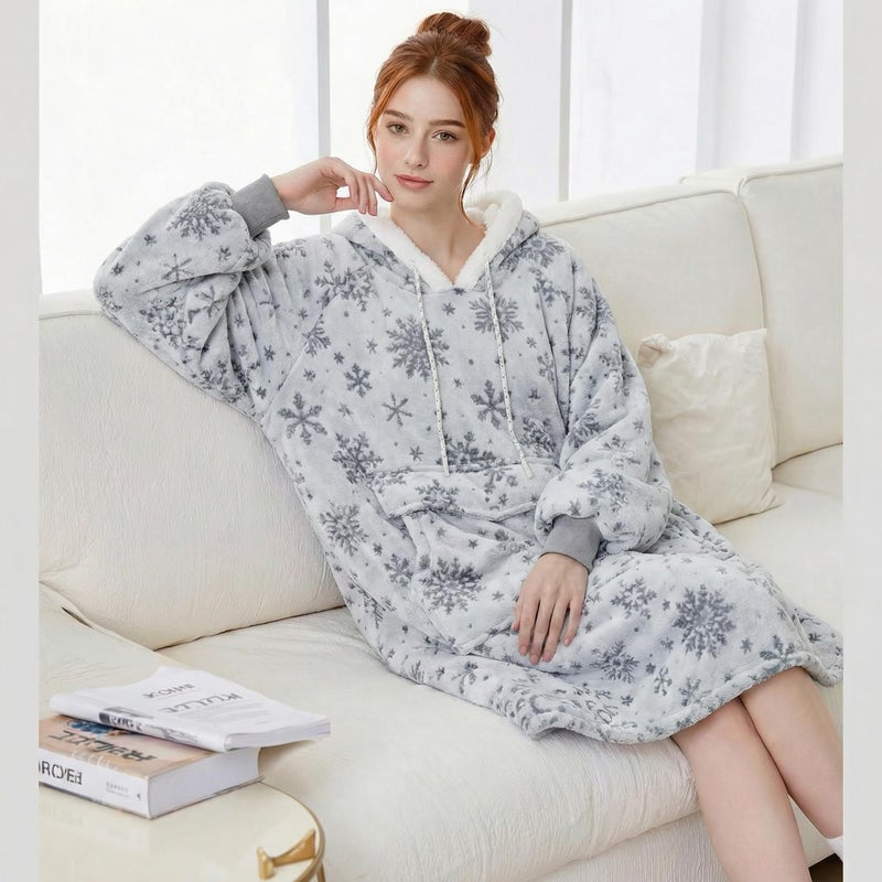Qeils Wearable Blanket Hoodie for Women, Comfy Sherpa Sweatshirt Blanket as Birthday Christmas Gifts, Oversized Pullover Jacket Blanket Hoodie for Adult (Snipped Snow, Adult) - Image 2