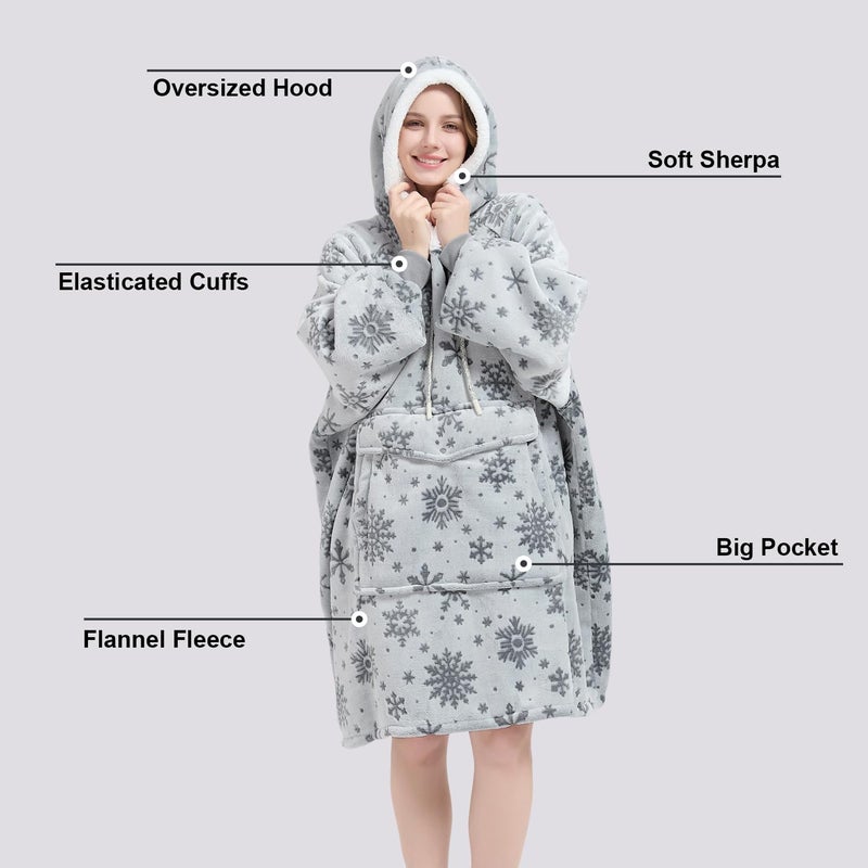 Qeils Wearable Blanket Hoodie for Women, Comfy Sherpa Sweatshirt Blanket as Birthday Christmas Gifts, Oversized Pullover Jacket Blanket Hoodie for Adult (Snipped Snow, Adult) - Image 4