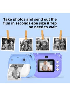 Generic Children's Photographed Print Camera HD Dual Lens Photographable Video Toy Gift Box-Color:Blue+32g  - Image 3