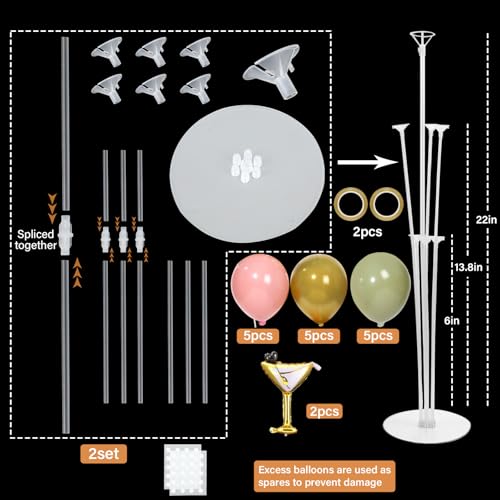 Naozinebi Martini Birthday Party Balloons Stand Kit 2 Sets With 2 Martini Glass Ball Foil Balloons Centerpiece for Tables for Women Girls Birthday Baby Bridal Shower Bachelorette Wedding Decorations - Image 5