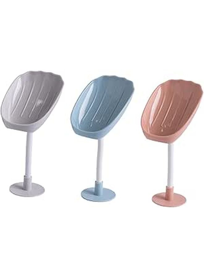 Self Adhesive Wall Mounted Soap Holder 3 Pack Bathroom Kitchen Storage White Blue Pink - Image 1