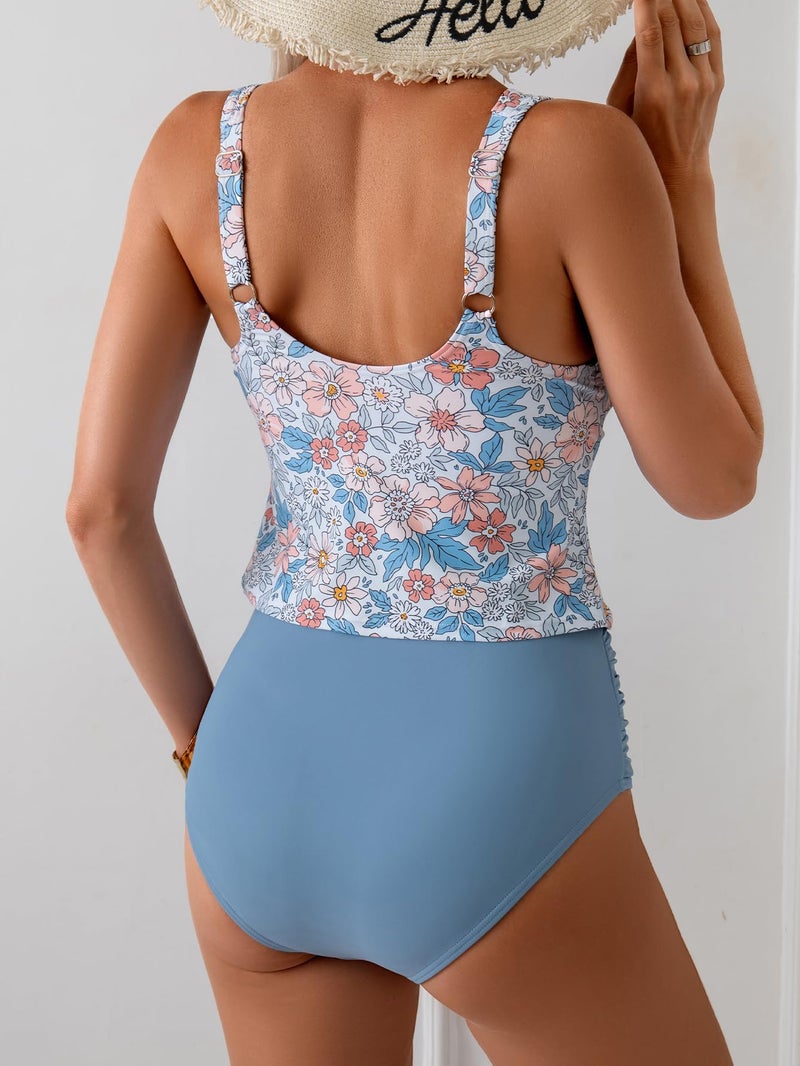 Eomenie Two Piece Tankini Swimsuits for Women Tummy Control Bathing Suits U Back Swim Tank Top with High Waisted Bottom - Image 2