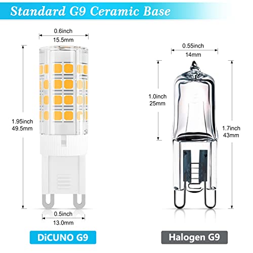 DiCUNO G9 LED Light Bulb 4W, 40W Halogen Replacement, Warm White 3000K, 450 Lumen, G9 Bi-Pin Ceramic Base Bulb, 120V, Non-dimmable, for Chandelier Lighting, Pendant Light, 6-Pack - Image 3