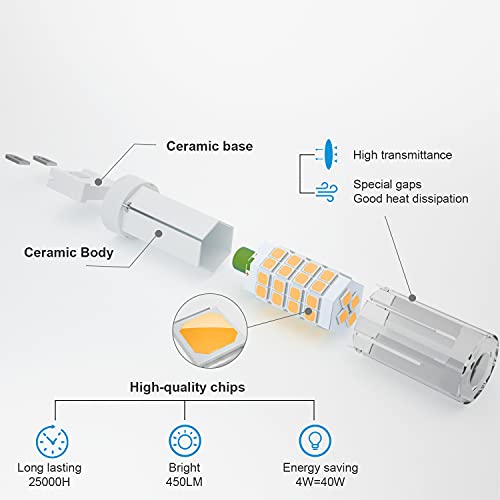DiCUNO G9 LED Light Bulb 4W, 40W Halogen Replacement, Warm White 3000K, 450 Lumen, G9 Bi-Pin Ceramic Base Bulb, 120V, Non-dimmable, for Chandelier Lighting, Pendant Light, 6-Pack - Image 4