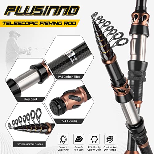PLUSINNO Fishing Rod and Reel Combos, Toray 24-Ton Carbon Matrix Telescopic Fishing Rod, 12 +1 Shielded Bearings Stainless Steel BB Spinning Reel - Image 3