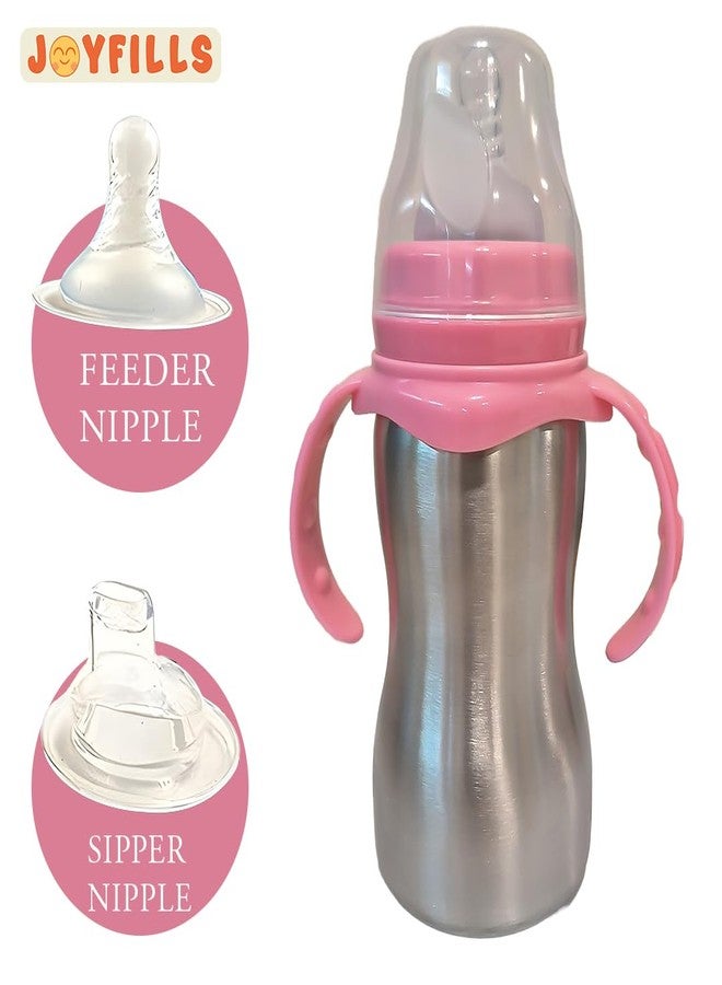 JOYFILLS 2 in 1 Baby Feeding Bottle in Stainless-Steel | Sipper cum Feeding Bottle | Silicone Nipple & Spout with Trainer Handle | Stainless Steel SUS 304 | BPA-Free, Food-Safe, Leak-Proof & Easy to Clean (PK -2, Multicolor) - Image 4