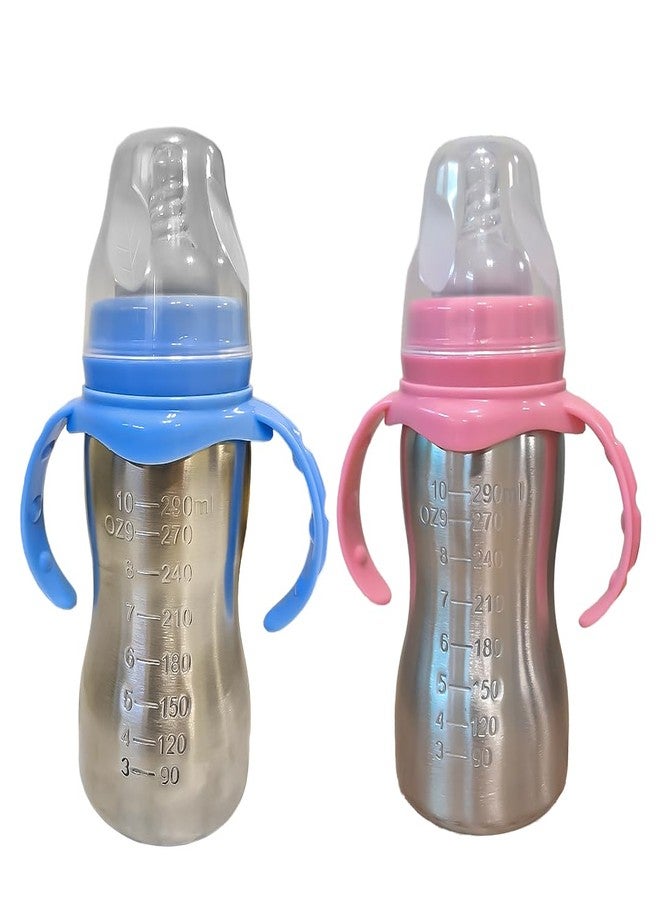 JOYFILLS 2 in 1 Baby Feeding Bottle in Stainless-Steel | Sipper cum Feeding Bottle | Silicone Nipple & Spout with Trainer Handle | Stainless Steel SUS 304 | BPA-Free, Food-Safe, Leak-Proof & Easy to Clean (PK -2, Multicolor) - Image 1