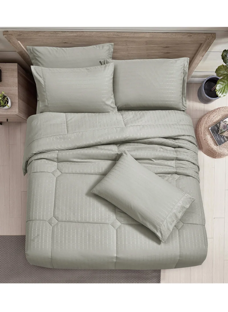 Donetella Hotel Style Comforter Set 6-Pcs Double Size All Season Broken Stripes Quilted Comforter Bedding Set With Down Alternative Filing,Ansonia