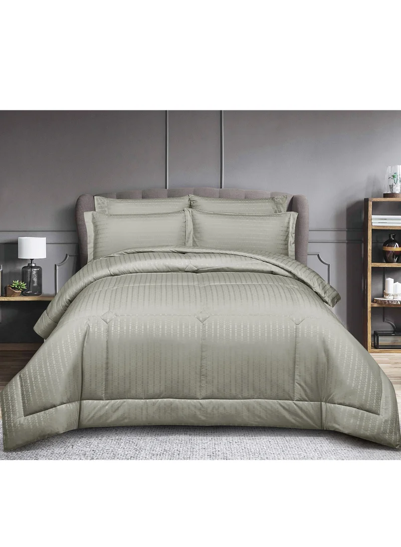 Donetella Hotel Style Comforter Set 6-Pcs King Size All Season Broken Stripes Quilted Comforter Bedding Set With Down Alternative Filing,Ansonia