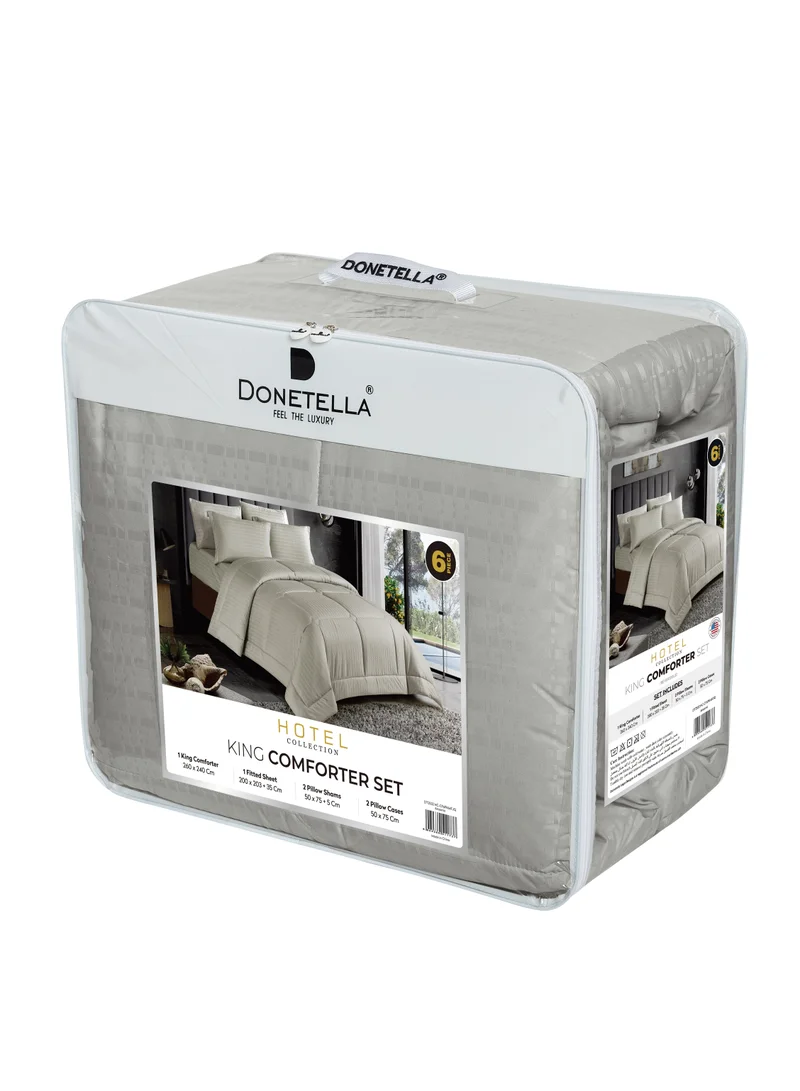 Donetella Hotel Style Comforter Set 6-Pcs King Size All Season Broken Stripes Quilted Comforter Bedding Set With Down Alternative Filing,Ansonia