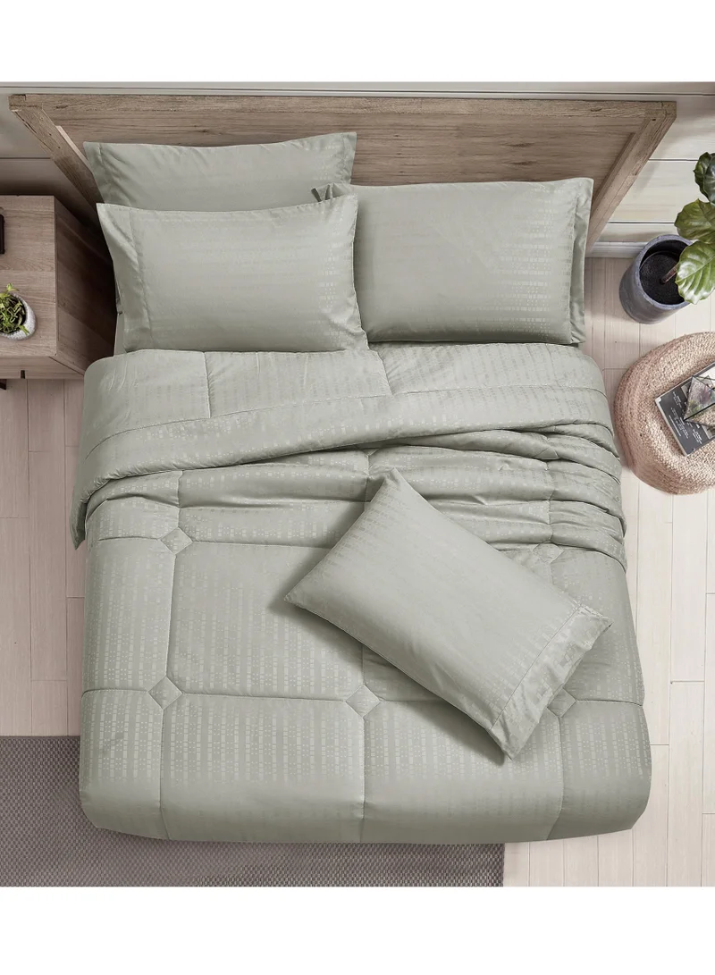 Donetella Hotel Style Comforter Set 6-Pcs King Size All Season Broken Stripes Quilted Comforter Bedding Set With Down Alternative Filing,Ansonia