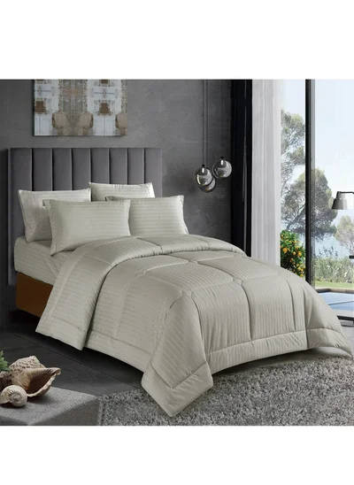Donetella Hotel Style Comforter Set 6-Pcs Double Size All Season Broken Stripes Quilted Comforter Bedding Set With Down Alternative Filing,Ansonia