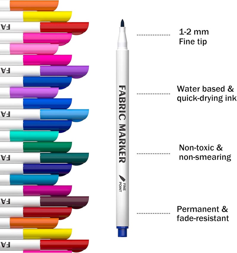 Lelix Fabric Markers, 36 Colours Permanent Fabric Pens for Writing Painting on T-Shirts Clothes Sneakers Canvas, Child Safe & Non-Toxic for Kids Adults - Image 3