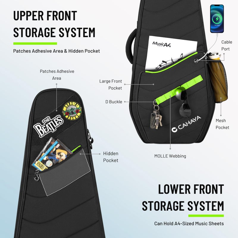 CAHAYA Guitar Bag Electric Case - 0.47in Thick Padding 5 Pockets Electric Guitar Gig Bag with Back Hanger Loop Electric Backpack with Adjustable Shoulder Strap Compatible with ST LP TELE - Image 2