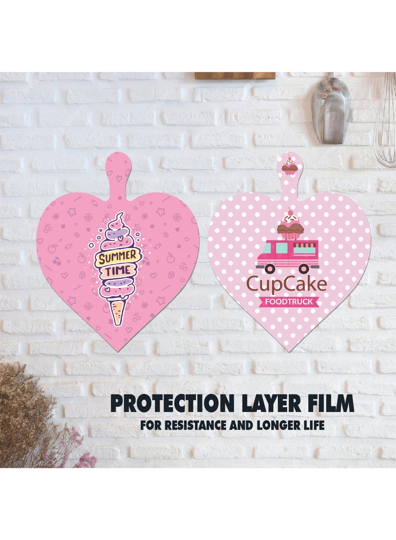 Set of 2 Polka Dot Pink Heart-Shaped Wooden Wall Art Panels – Glossy Printed MDF Kitchen & Home Décor - Image 3