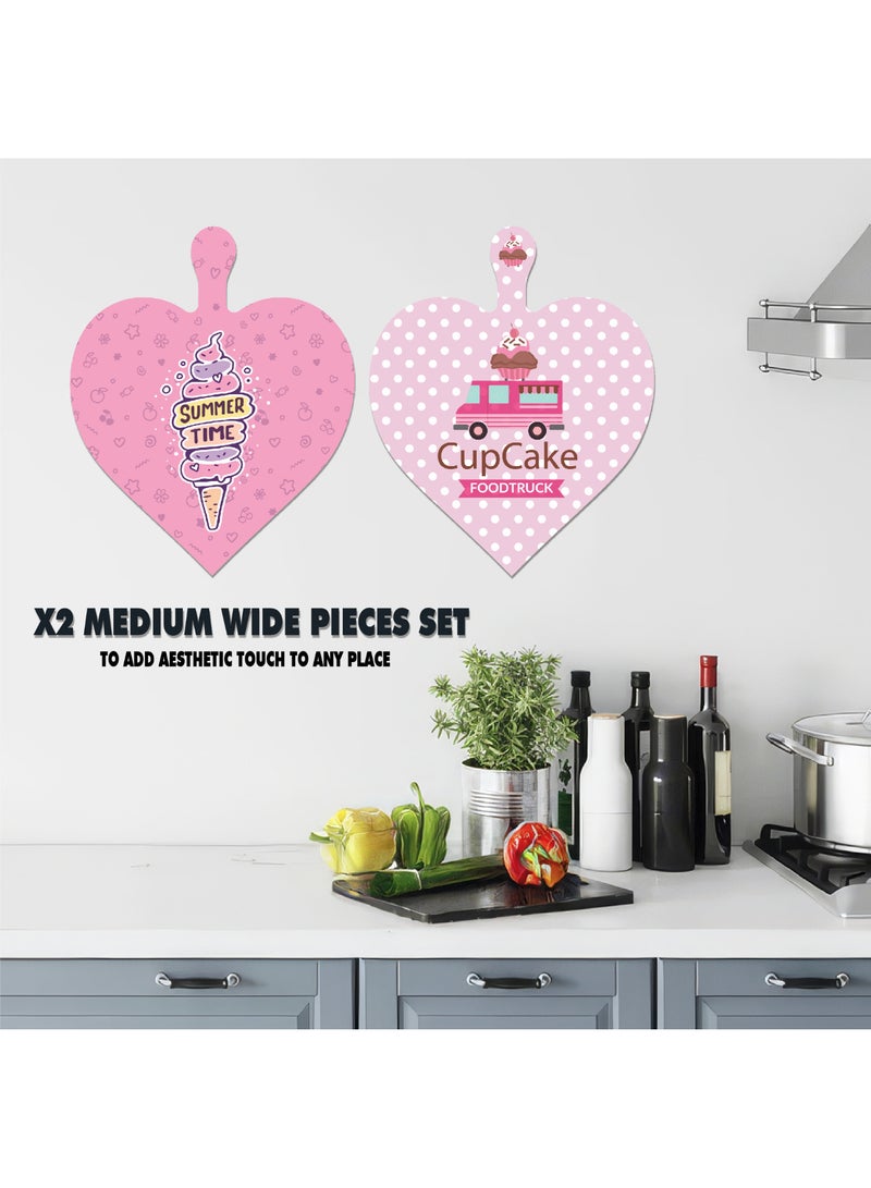 Set of 2 Polka Dot Pink Heart-Shaped Wooden Wall Art Panels – Glossy Printed MDF Kitchen & Home Décor - Image 4