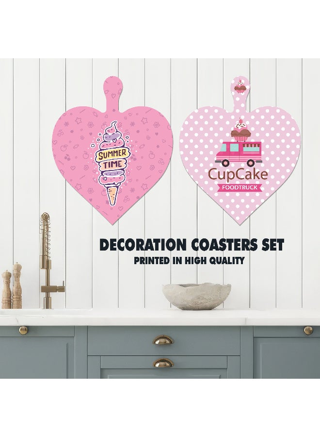 Set of 2 Polka Dot Pink Heart-Shaped Wooden Wall Art Panels – Glossy Printed MDF Kitchen & Home Décor - Image 2