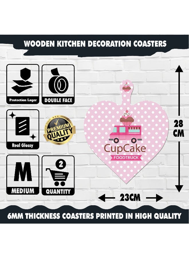 Set of 2 Polka Dot Pink Heart-Shaped Wooden Wall Art Panels – Glossy Printed MDF Kitchen & Home Décor - Image 5