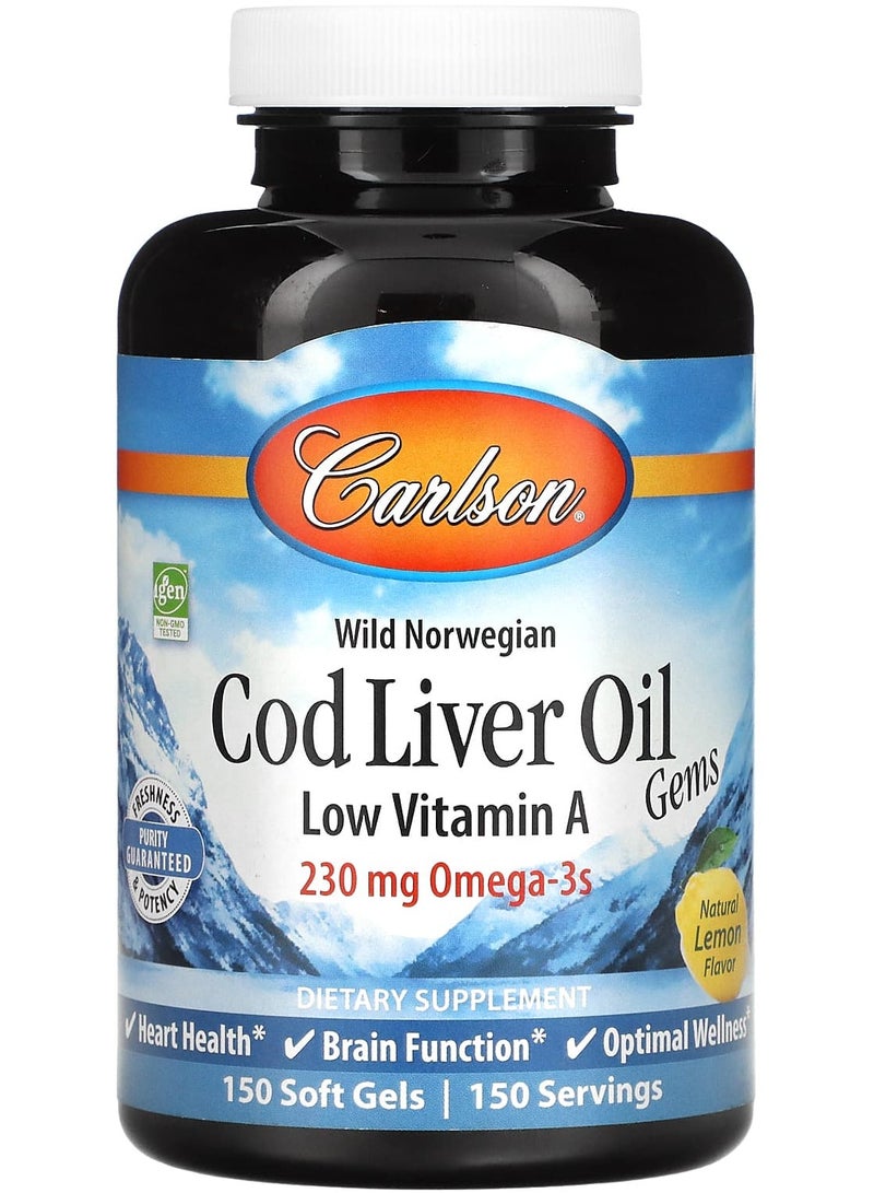 Wild Norwegian, Cod Liver Oil Gems, Low Vitamin A, Natural Lemon , 230 mg, 150 Soft Gels