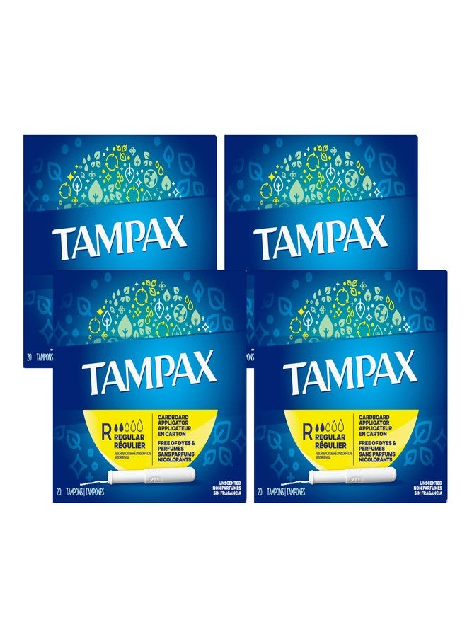 Tampax Cardboard Applicator Tampons, Regular Absorbency, 20 Count, Pack of 4 - Image 1