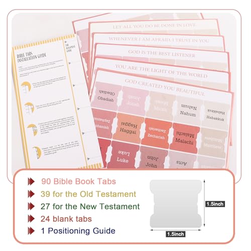 DOMMARE 90 Pieces Pink Bible Tabs for Women, Cute Large Print Bible Bookmarks Index Tabs Study Supplies Guide Kit, Small Baptism Christian Gifts for Men Beginner Easy to Read, Gifts for Easter Mother's Day - Image 4