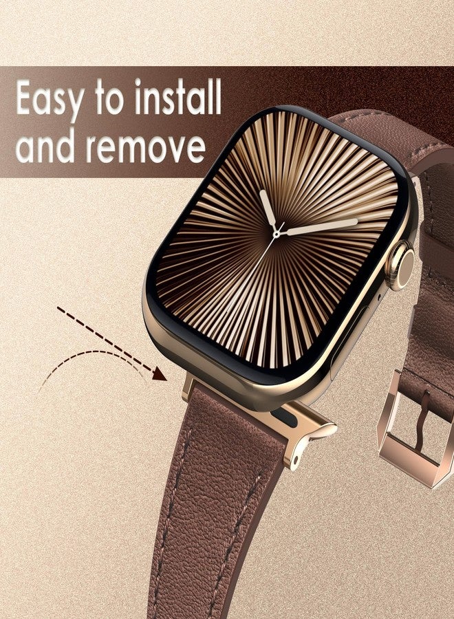 Simpeak Slim Leather Band Compatible with Apple Watch Series 11 10 (42mm) Series 9 8 7 (41mm) Series 6 5 4 SE (40mm) Series 3 2 (38mm), Genuine Leather Straps, Brown - Image 2