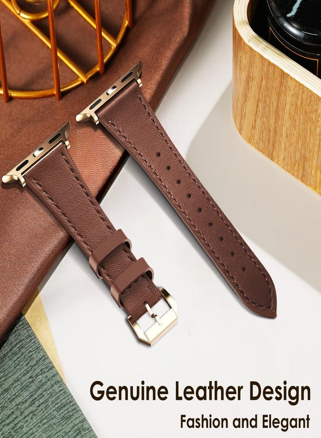 Simpeak Slim Leather Band Compatible with Apple Watch Series 11 10 (42mm) Series 9 8 7 (41mm) Series 6 5 4 SE (40mm) Series 3 2 (38mm), Genuine Leather Straps, Brown - Image 4
