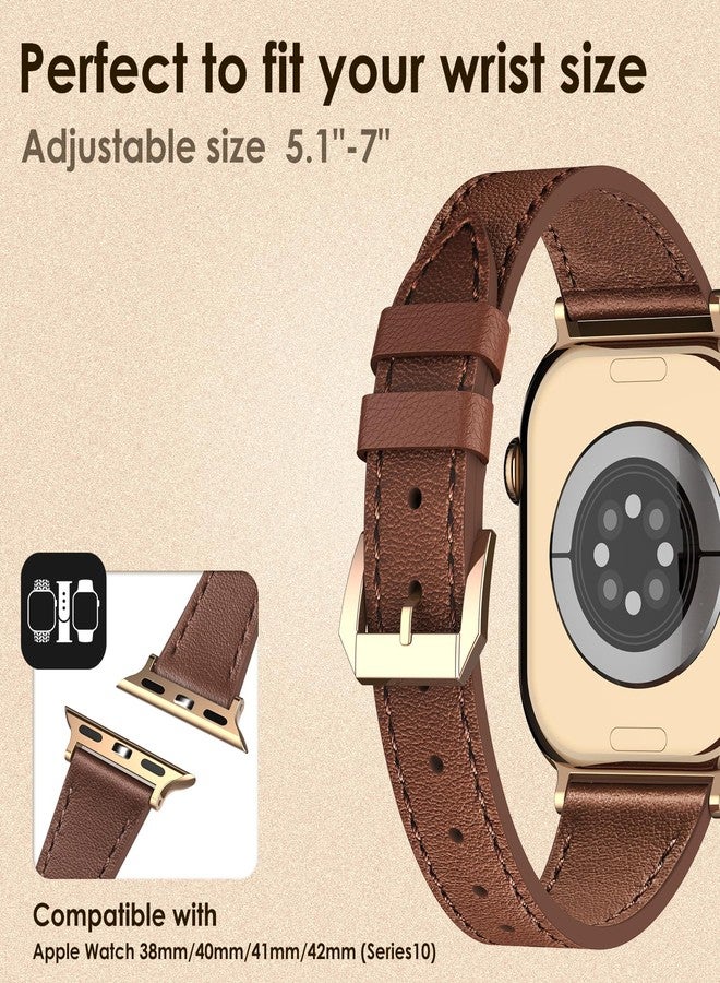Simpeak Slim Leather Band Compatible with Apple Watch Series 11 10 (42mm) Series 9 8 7 (41mm) Series 6 5 4 SE (40mm) Series 3 2 (38mm), Genuine Leather Straps, Brown - Image 3