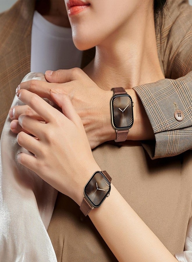 Simpeak Slim Leather Band Compatible with Apple Watch Series 11 10 (42mm) Series 9 8 7 (41mm) Series 6 5 4 SE (40mm) Series 3 2 (38mm), Genuine Leather Straps, Brown - Image 5