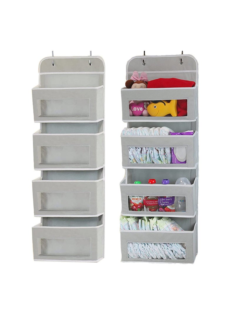 Y&D - SYOSI 4 Pockets Over Door Storage Organiser, Fabric Foldable Hanging Organizer Bin Hanger with Clear Window for Pantry Baby Nursery Bathroom (Grey) - Image 1