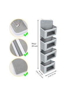 Y&D SYOSI 4 Pockets Over Door Storage Organiser, Fabric Foldable Hanging Organizer Bin Hanger with Clear Window for Pantry Baby Nursery Bathroom (Grey)  - Image 3