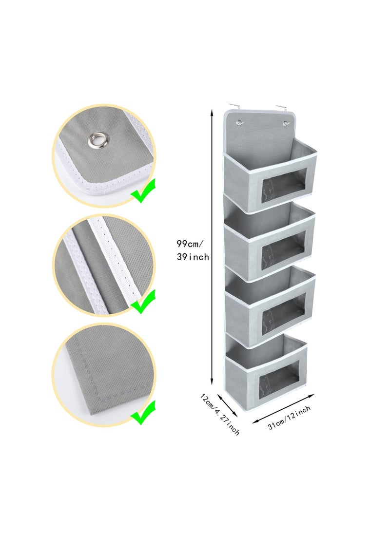 Y&D SYOSI 4 Pockets Over Door Storage Organiser, Fabric Foldable Hanging Organizer Bin Hanger with Clear Window for Pantry Baby Nursery Bathroom (Grey)  - Image 3