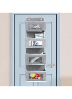 Y&D SYOSI 4 Pockets Over Door Storage Organiser, Fabric Foldable Hanging Organizer Bin Hanger with Clear Window for Pantry Baby Nursery Bathroom (Grey)  - Image 2