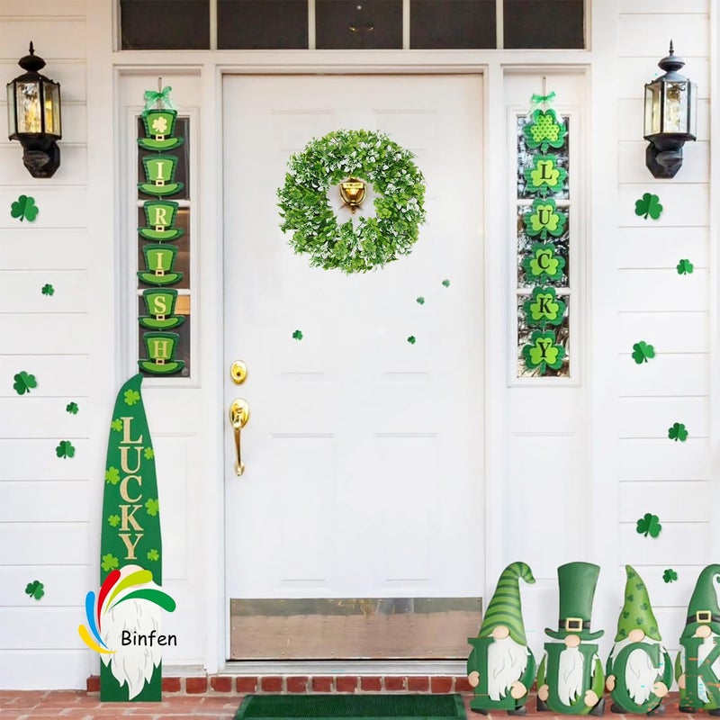 BINFEN Small Mini St Patricks Day Wreath 16â€ â€“ Green Shamrock Clover Wreaths for Front Door with White Flowers, Small St. Patrickâ€™s Day Spring Summer Door Decorations Indoor Outdoor - Image 3