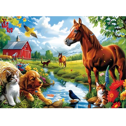 VOLUVOLU 300 Piece Jigsaw Puzzle for Adults 300 Piece Jigsaw Puzzle for Kids Horse and Cat Jigsaw Puzzles Animal Jigsaw Puzzles Creative Games and Holiday Party Gifts Fun and Challenging Family Games - Image 1