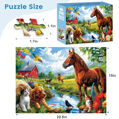 VOLUVOLU 300 Piece Jigsaw Puzzle for Adults 300 Piece Jigsaw Puzzle for Kids Horse and Cat Jigsaw Puzzles Animal Jigsaw Puzzles Creative Games and Holiday Party Gifts Fun and Challenging Family Games - Image 5