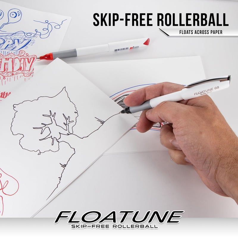 Pentel Floatune Rollerball Pen, (0.8mm), Medium Point, Black/Blue/Red Ink, Pack of 8 pens (BY108PF8OFC) - Image 2