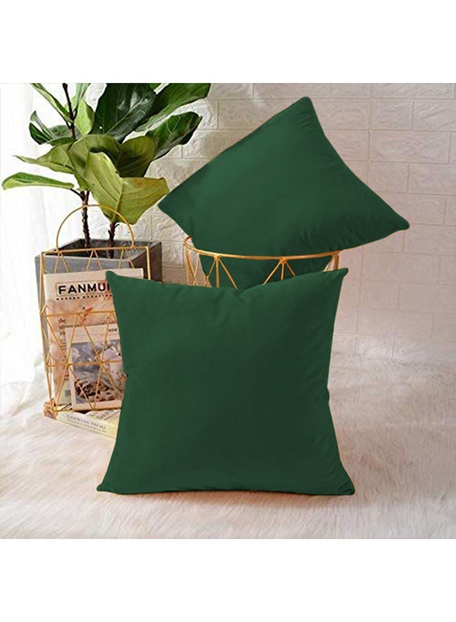 House One Set of 2 Pieces Square Soft Velvet Decorative Cushion with Solid Design and Attractive Colors 45x45 cm - Dark Green - Image 1
