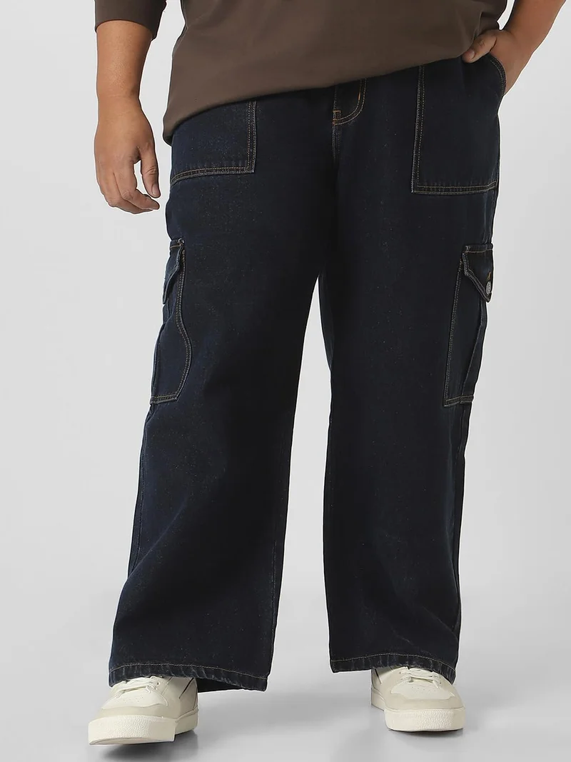 Urbano Plus Men's Blue Loose Fit Cargo Jeans with 6 Pockets Non-Stretchable