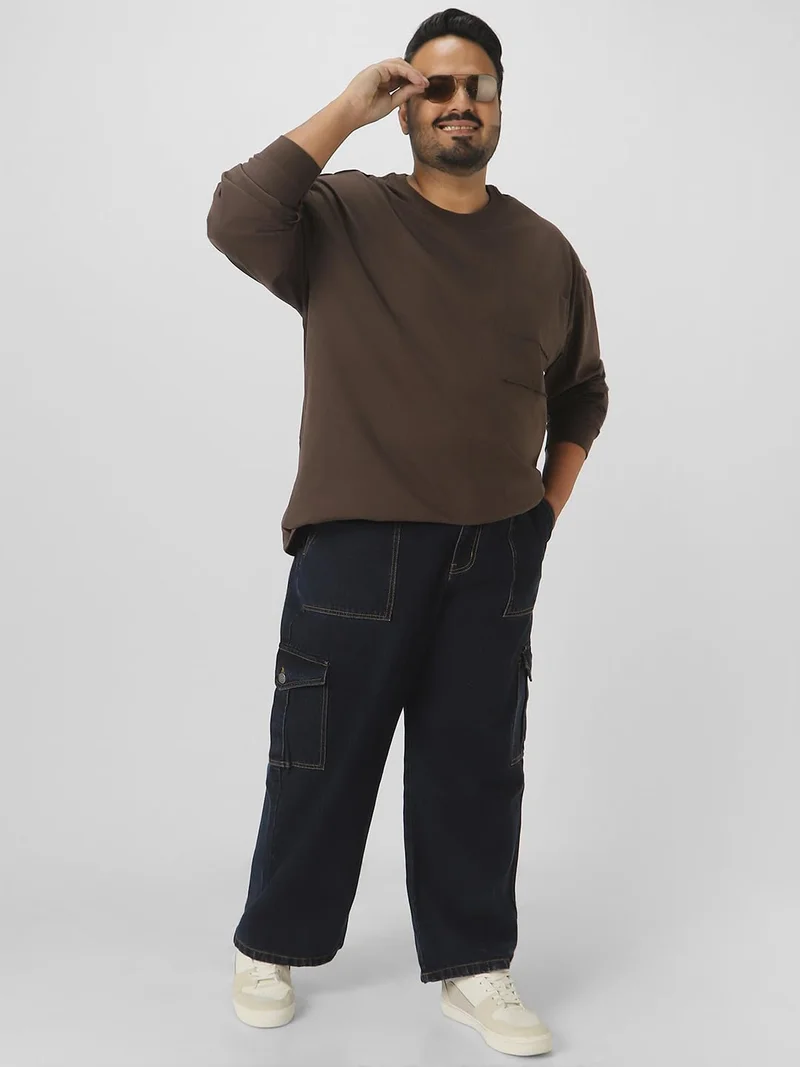 Urbano Fashion  Urbano Plus Men's Blue Loose Fit Cargo Jeans with 6 Pockets Non-Stretchable  | Best Price UAE