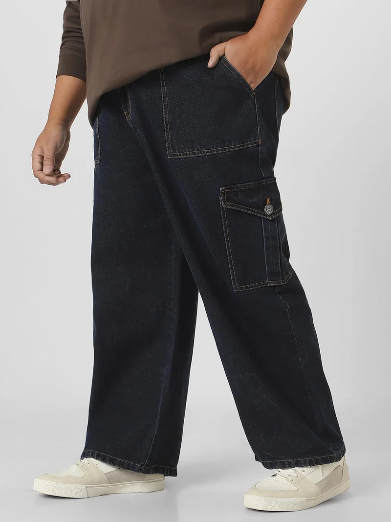 Urbano Fashion  Urbano Plus Men's Blue Loose Fit Cargo Jeans with 6 Pockets Non-Stretchable  | Best Price UAE
